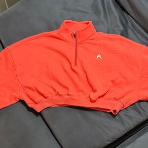 Red Cropped Half-Zip Sweatshirt